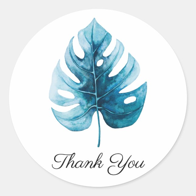 Sticker Rond Feuille de Monstera à l'aquarelle tropicale Merci (Devant)