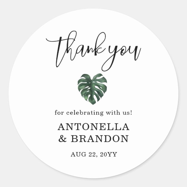 Sticker Rond Feuille de Monstera verte Mariage (Devant)