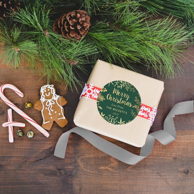 Sticker Rond Feuille de Noël en or moderne (Créateur téléchargé)