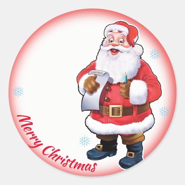 Sticker Rond Feuille de Noël Jolly Père Noël (Devant)