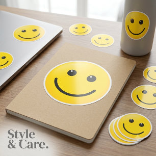 Sticker Rond Feuille de style d'emoji personnalisé visage jaune