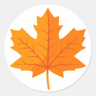 Sticker Rond Feuille d'érable canadienne d'orange clair