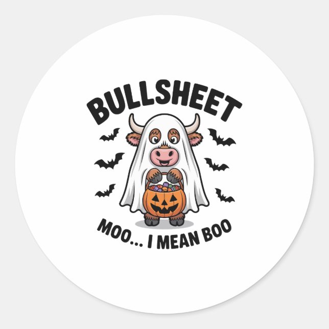 Sticker Rond FEUILLE D'Halloween Vache mignonne en fantôme (Devant)