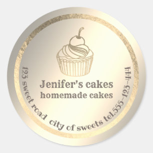 Sticker Rond Feuille d'or cupcakes maison et gâteries emballage