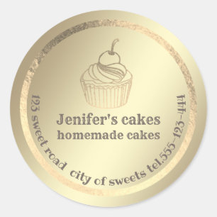 Sticker Rond Feuille d'or cupcakes maison et gâteries emballage