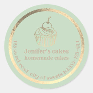 Sticker Rond Feuille d'or cupcakes maison et gâteries emballage
