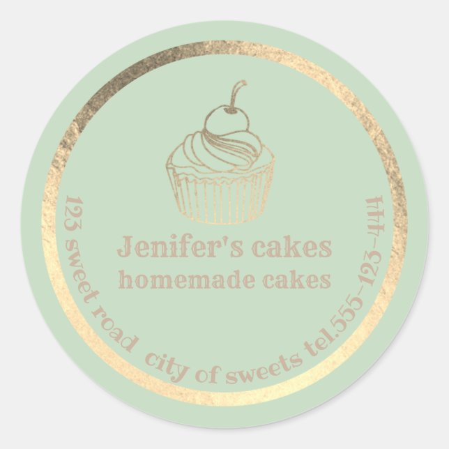 Sticker Rond Feuille d'or cupcakes maison et gâteries emballage (Devant)