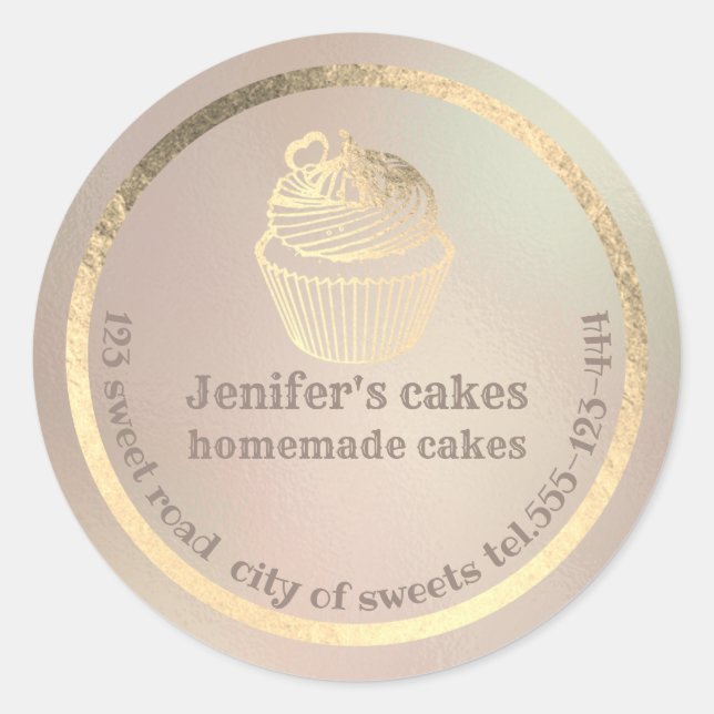 Sticker Rond Feuille d'or cupcakes maison et gâteries emballage (Devant)