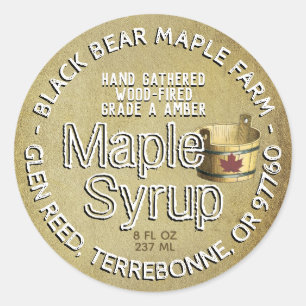 Sticker Rond Feuille d'or et seau en bois sirop d'érable à feu