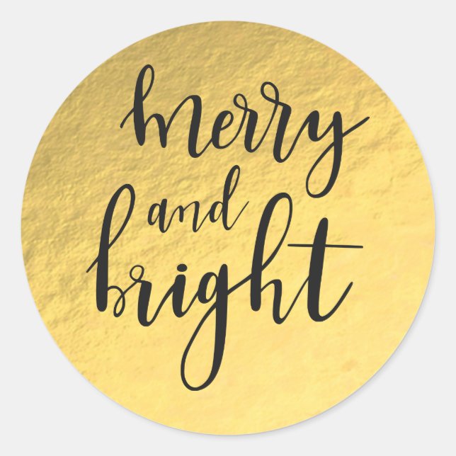 Sticker Rond Feuille d'Or Moderne Luxe MERRY & BRIGHT Cadeau (Devant)