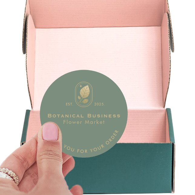 Sticker Rond Feuille d'or moderne Merci vert botanique minimal (Modern Gold Leaf Minimal Botanical Green Thank You Classic Round Sticker)