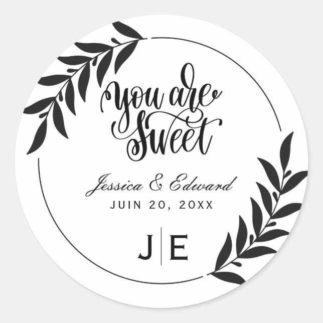 Sticker Rond Feuille douce et élégante Simple Monogramme noir e (Devant)