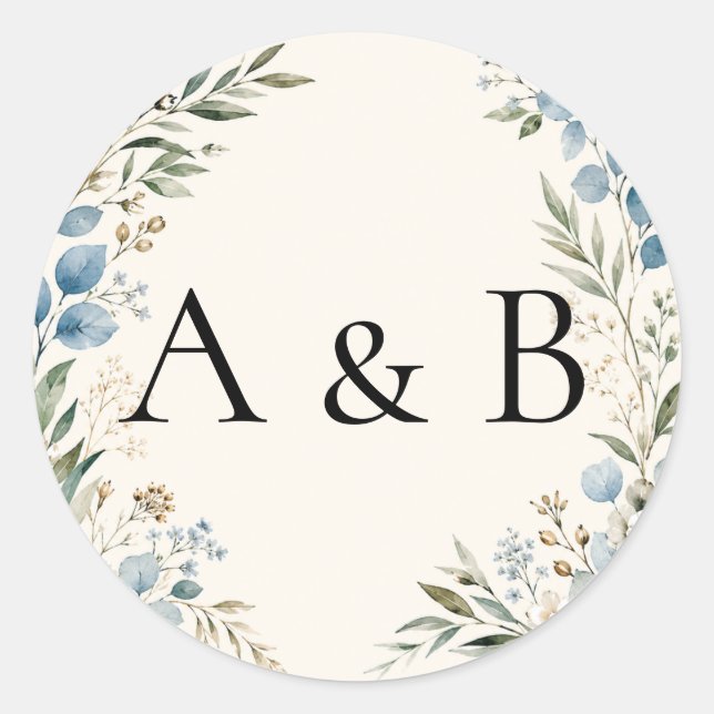 Sticker Rond Feuille : Élégants sceaux de mariage à initiales b (Devant)