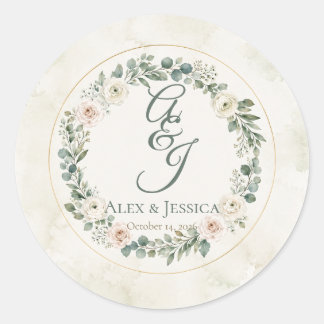 Sticker Rond Feuille : Enveloppe de mariage botanique personnal