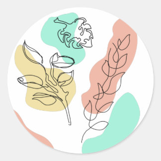 Sticker Rond Feuille esthétique florale design abstrait