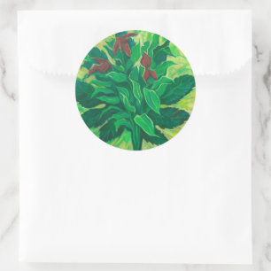 Sticker Rond Feuille, Feuilles et orchidées, peinture d'art flo