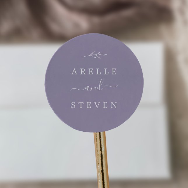 Sticker Rond Feuille minimale | Enveloppe Mariage Lavender (Créateur téléchargé)