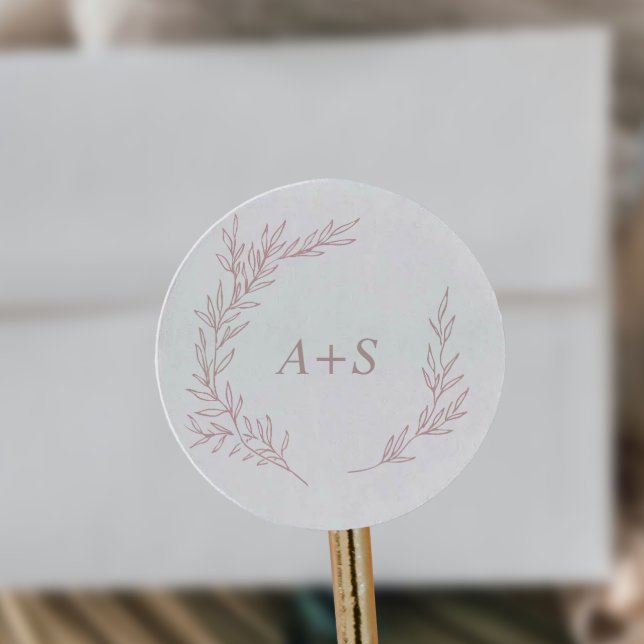 Sticker Rond Feuille minimale | Phoques d'enveloppe de monogram (Créateur téléchargé)