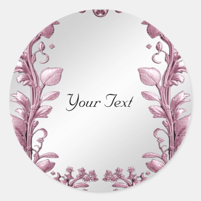 Sticker rond Feuille rose fleuri classique floral (Devant)