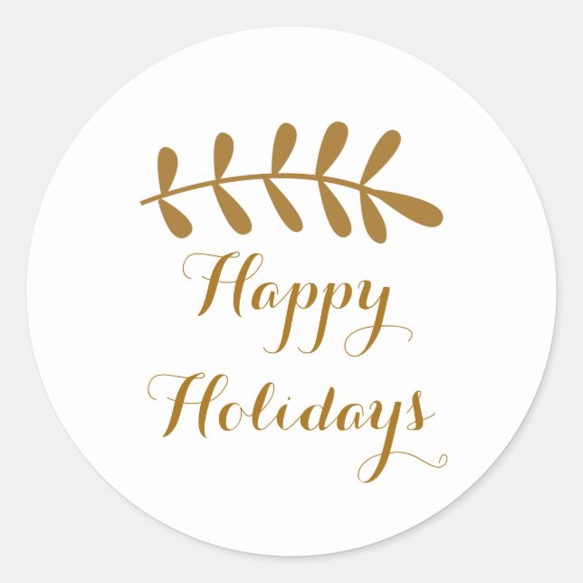 Sticker Rond Feuille rustique or Élégant Blanc simple (Devant)