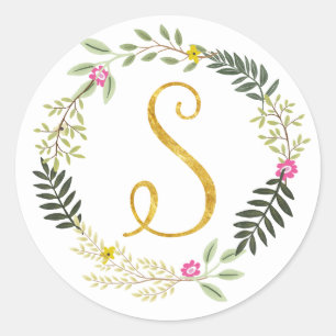 Sticker Rond Feuille S de monogramme d'or