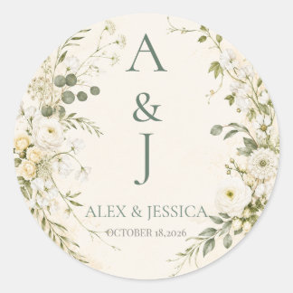 Sticker Rond Feuille : Sceau de mariage botanique personnalisé