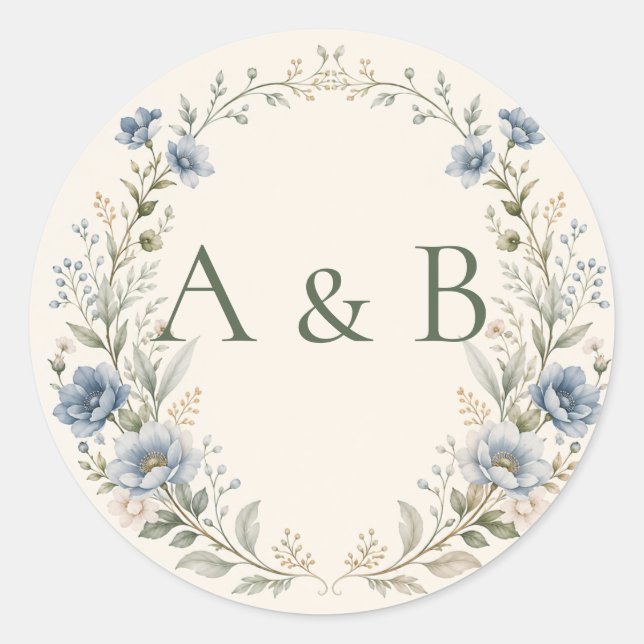 Sticker Rond Feuille : Sceaux de fleurs de monogramme de blason (Devant)