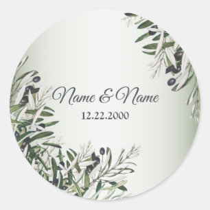 Sticker Rond Feuille vert Olive noir Elégant mariage