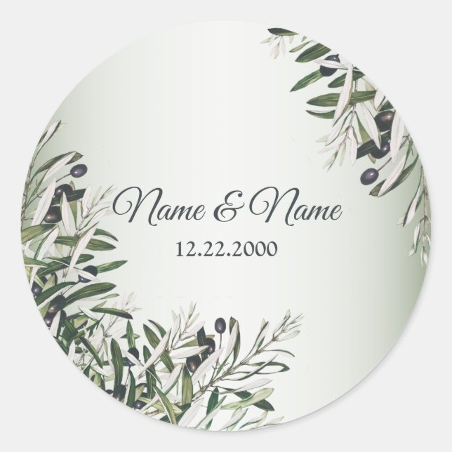 Sticker Rond Feuille vert Olive noir Elégant mariage (Devant)