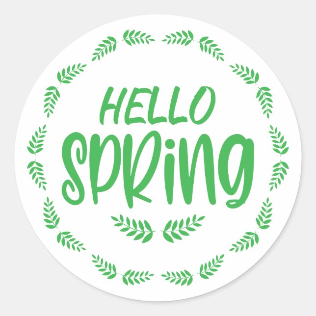 Sticker Rond Feuille Verte Bonjour Printemps (Devant)