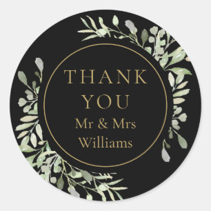 Sticker Rond Feuilles Aquarelle 50e Anniversaire Merci