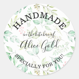 Sticker Rond Feuilles aquarelle FAITES À LA MAIN pour vous Ca