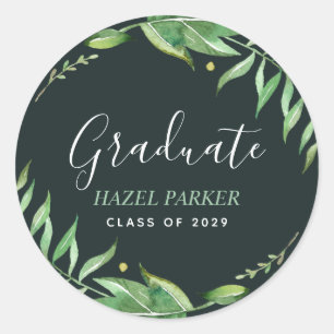 Sticker Rond Feuilles Boho Diplôme personnalisé