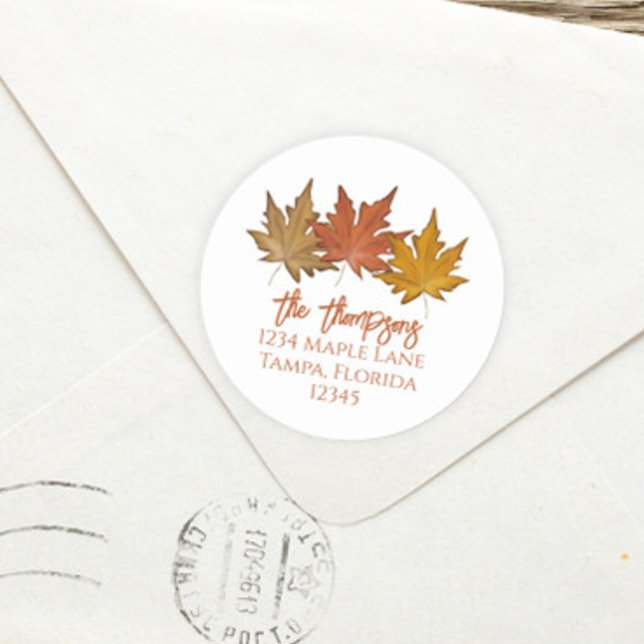 Sticker Rond Feuilles botaniques d'automne Retour adresse dorée (Créateur téléchargé)
