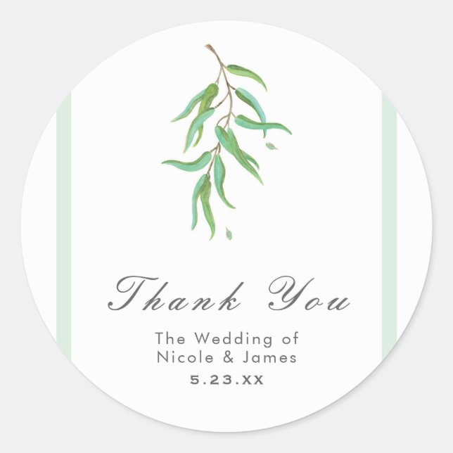Sticker Rond Feuilles botaniques d'eucalyptus vert Mariage rust (Devant)