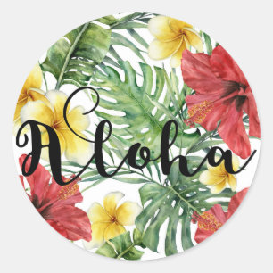Sticker Rond Feuilles botaniques tropicaux et fleurs Floral Alo