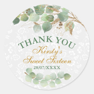 Sticker Rond Feuilles d'aquarelle Paillettes de feuille d'or Do
