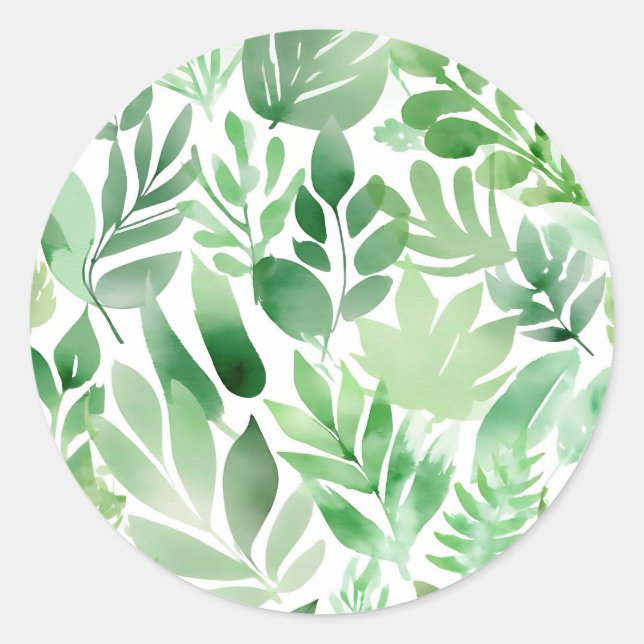 Sticker Rond Feuilles d'aquarelle verte Sage (Devant)