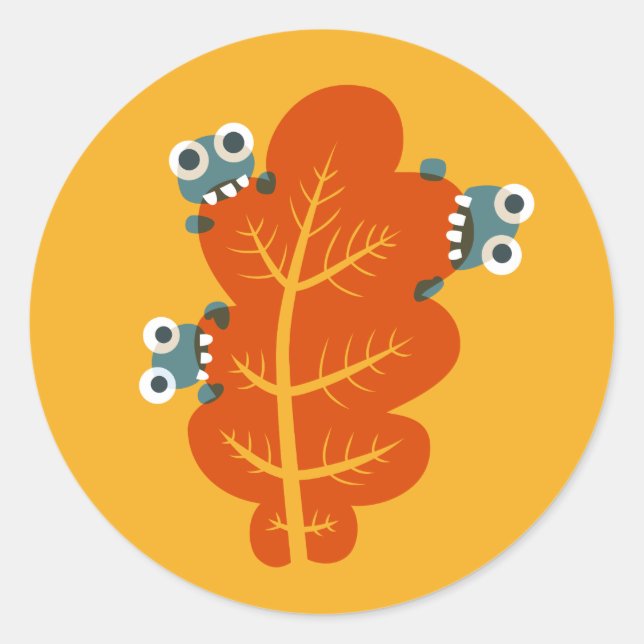Sticker Rond Feuilles D'Automne Avec Bugs Amusants Et Mignons - (Devant)