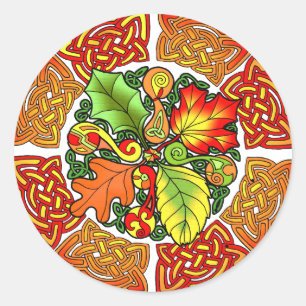 Sticker Rond Feuilles d'automne celtique
