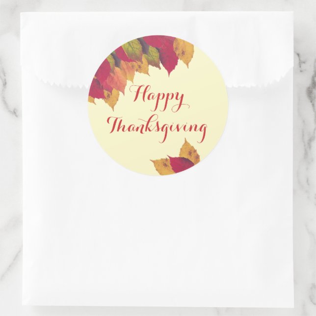 Sticker Rond Feuilles d'automne colorées sur Bon thanksgiving p (Sac)
