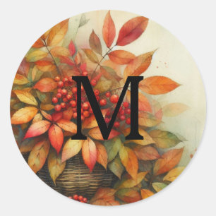 Sticker Rond Feuilles d'automne couleurs vintage aquarelle d'au