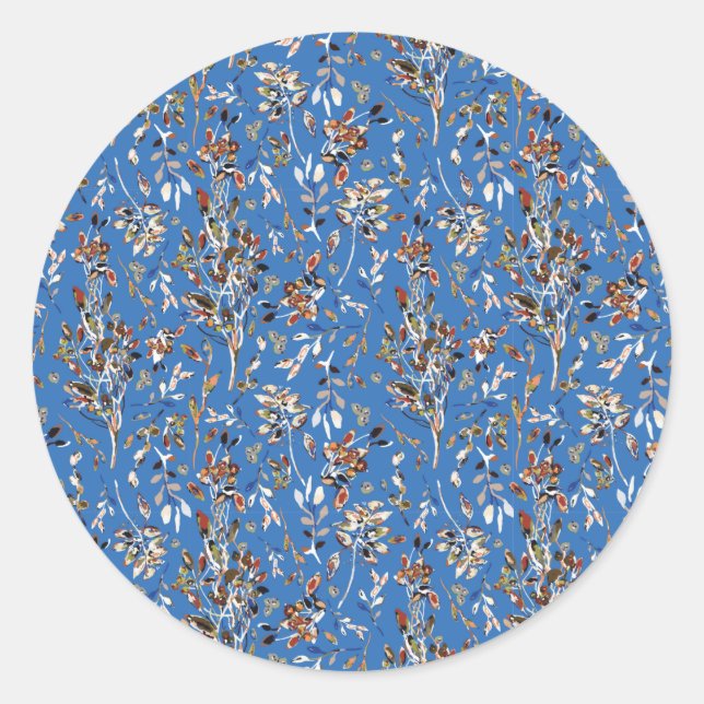 Sticker Rond Feuilles D'Automne Et Berries Motif Bleu (Devant)