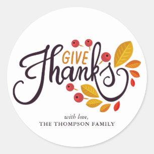 Sticker Rond Feuilles D'Automne Et Berries Thankgiving
