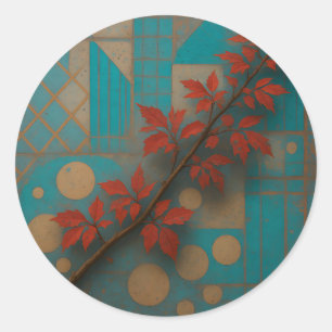 Sticker Rond Feuilles d'automne rouges Mosaïque géométrique tur