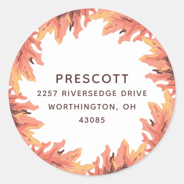 Sticker Rond Feuilles d'automne Thanksgiving adresse de retour (Devant)