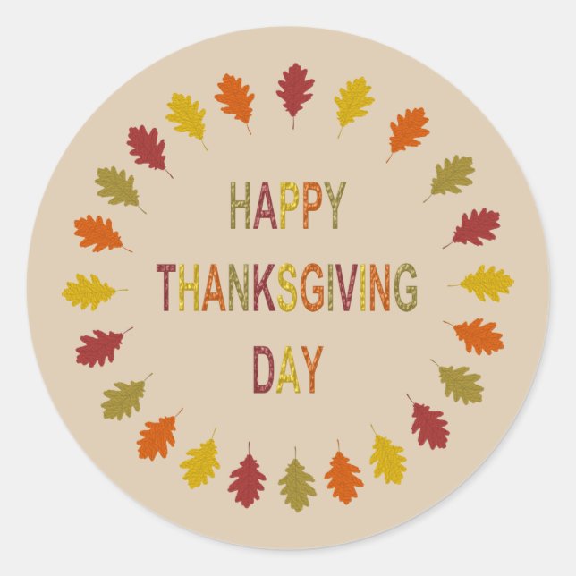 Sticker Rond Feuilles de chêne de Thanksgiving (Devant)
