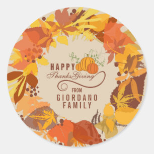 Sticker Rond Feuilles de couleurs automnales Merci Donner de la