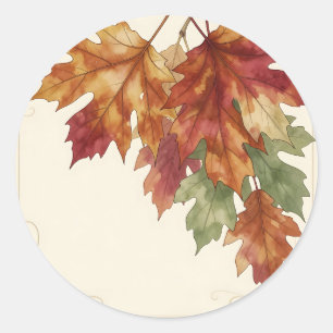 Sticker Rond Feuilles de érable d'automne à l'aquarelle Élégant