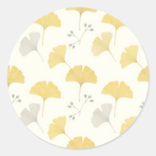 Sticker Rond Feuilles de Ginkgo Jaune Éventail Répétition